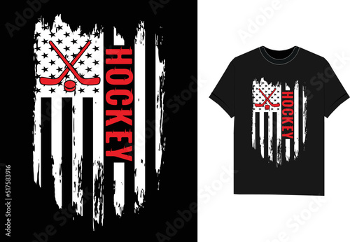 Hockey with USA American Flag ice hockey t shirt design