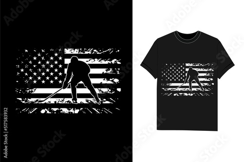 Hockey with USA American Flag ice hockey t shirt design