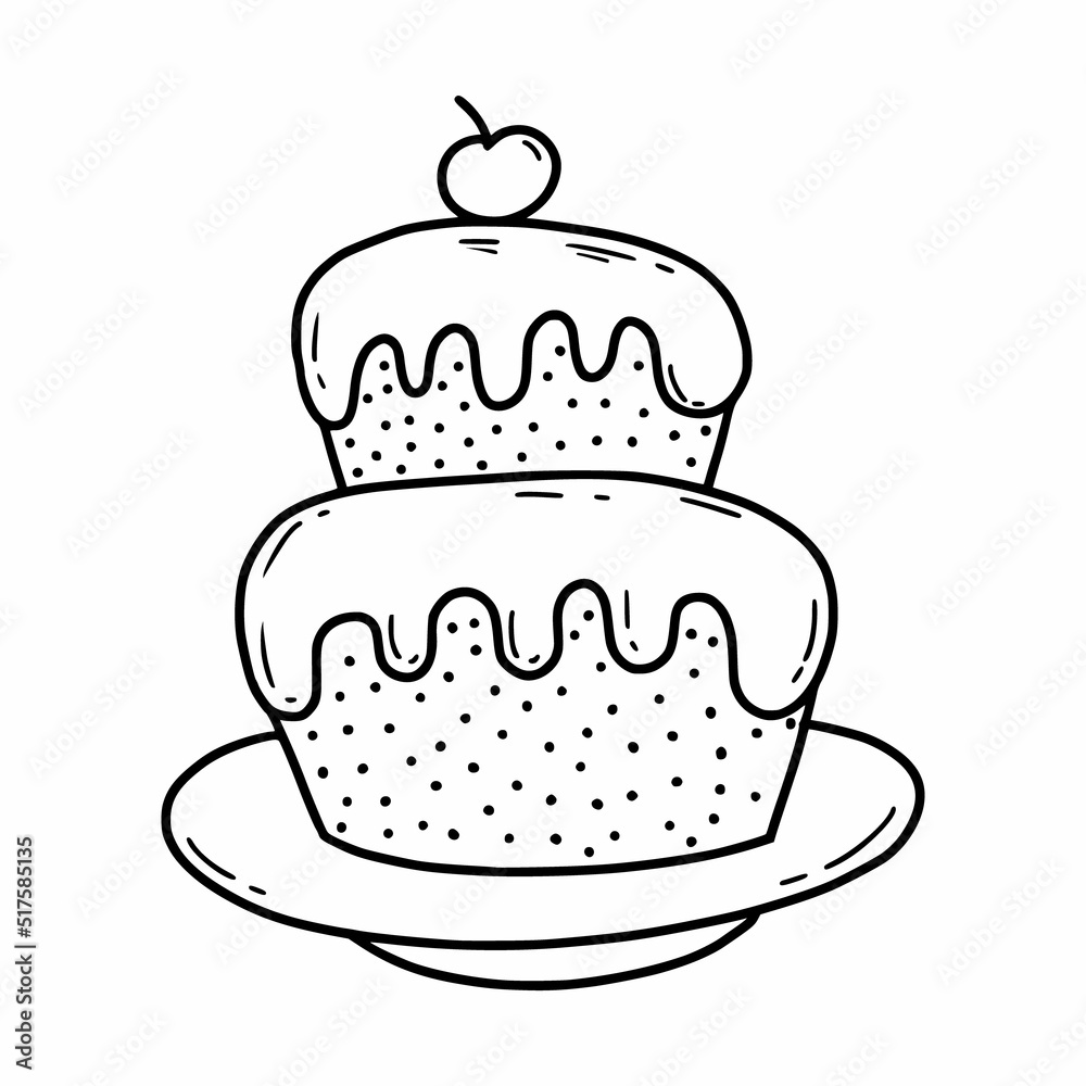 Birthday cake with cherries. Vector doodle illustration. Sketch. Birthday cake with cherries. Vector doodle illustration. Sketch.