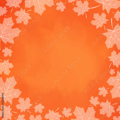 White maple leaves frame on orange background for decoration on Autumn season and Thanksgiving festival.