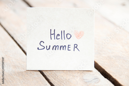 Hello summer. Creative concept. A tag with the inscription.