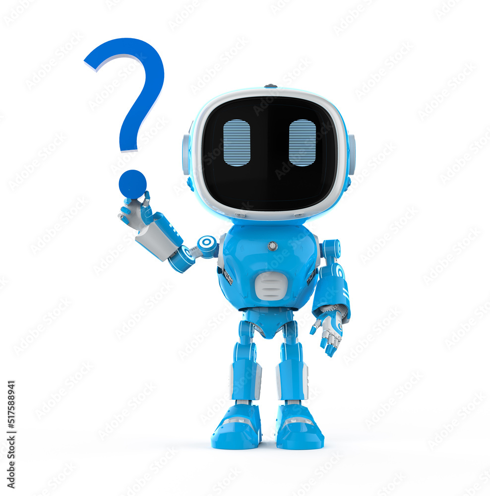 Automation customer support concept with assistant robot with question mark Automation customer support concept with assistant robot with question mark