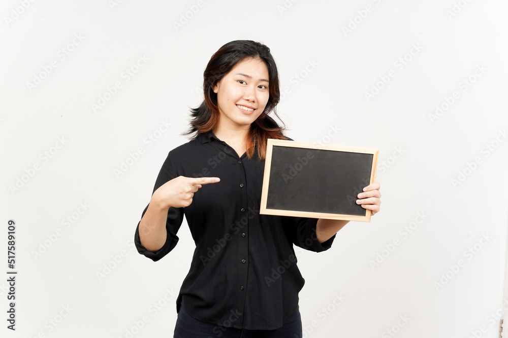 Showing, Presenting and holding Blank Blackboard of Beautiful Asian Woman Isolated On White Showing, Presenting and holding Blank Blackboard of Beautiful Asian Woman Isolated On White