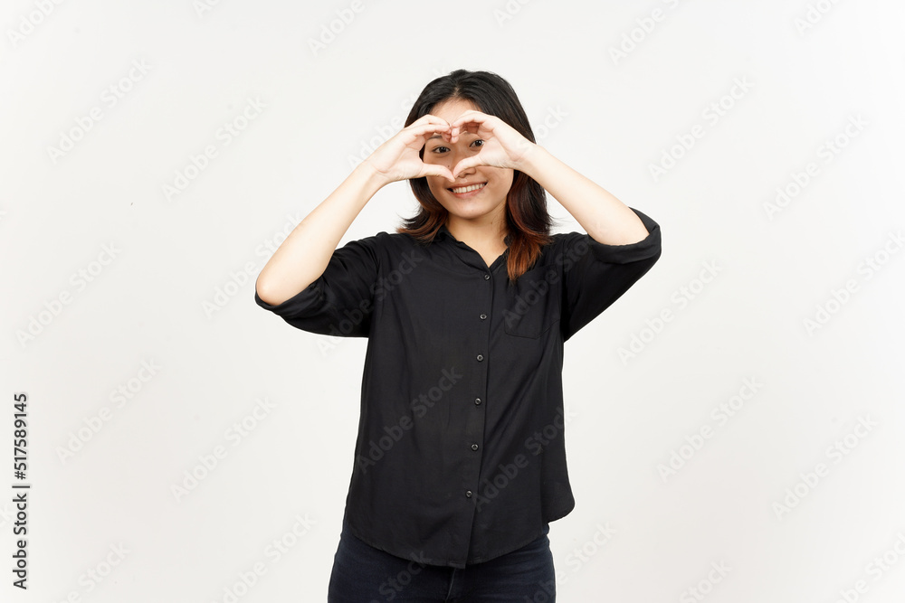 Showing love sign of Beautiful Asian Woman Isolated On White Background Showing love sign of Beautiful Asian Woman Isolated On White Background
