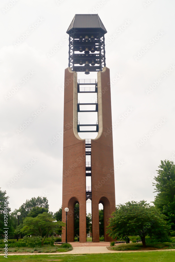 URBANA, ILLINOIS/USA - June 13, 2022: McFarland Bell Tower on the South Quad on the campus of the University of Illinois at Urbana-Champaign