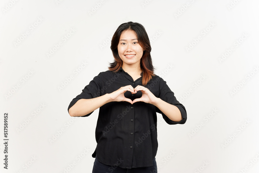 Showing love sign of Beautiful Asian Woman Isolated On White Background Showing love sign of Beautiful Asian Woman Isolated On White Background