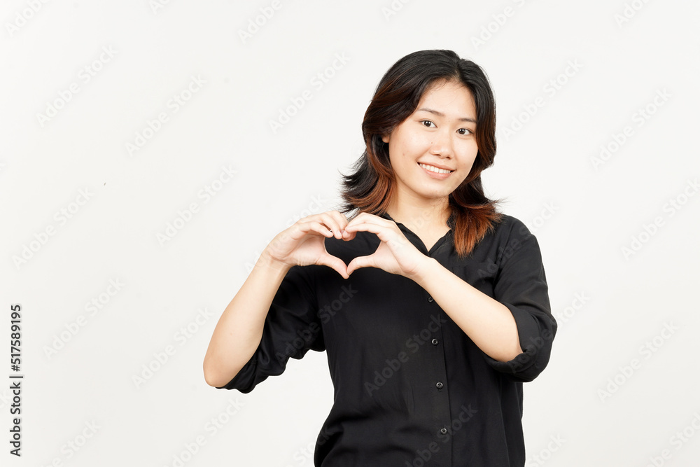 Showing love sign of Beautiful Asian Woman Isolated On White Background Showing love sign of Beautiful Asian Woman Isolated On White Background