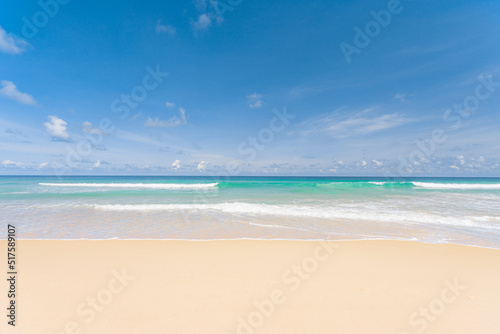 Seaside of Thailand, Travel vacation background concept at summer beach with the sunny sky at Phuket island, Thailand. Scene of blue sky and clouds on a sunny day.