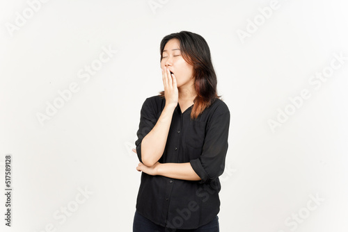 Yawning gesture of Beautiful Asian Woman Isolated On White Background