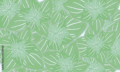 .Tropical green leaves hand drawn spring nature background