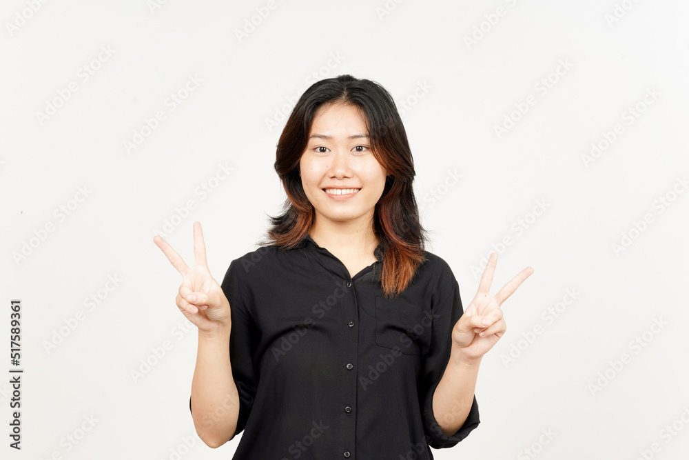 Showing peace sign of Beautiful Asian Woman Isolated On White Background Showing peace sign of Beautiful Asian Woman Isolated On White Background
