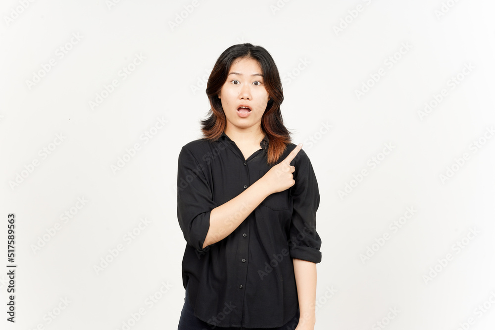 Showing Product and Pointing Side of Beautiful Asian Woman Isolated On White Background Showing Product and Pointing Side of Beautiful Asian Woman Isolated On White Background