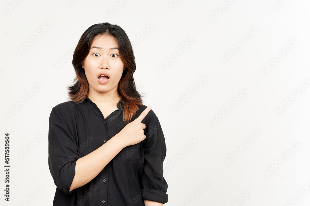 Showing Product and Pointing Side of Beautiful Asian Woman Isolated On White Background Showing Product and Pointing Side of Beautiful Asian Woman Isolated On White Background