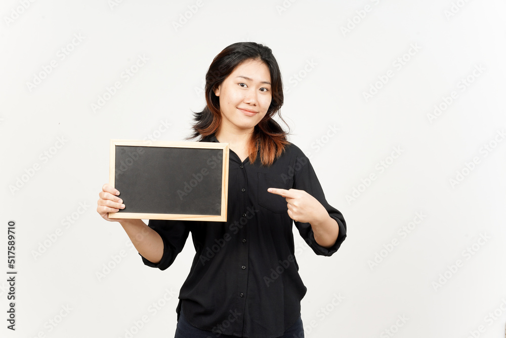 Showing, Presenting and holding Blank Blackboard of Beautiful Asian Woman Isolated On White Showing, Presenting and holding Blank Blackboard of Beautiful Asian Woman Isolated On White