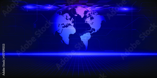 Vector illustrations of futuristic digital world strategy with horizon space for advertising and game artwork.Future tech design concepts.