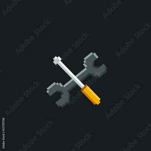 wrench and screwdriver in pixel art style