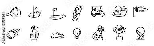 Golfing line art icon set design template vector illustration