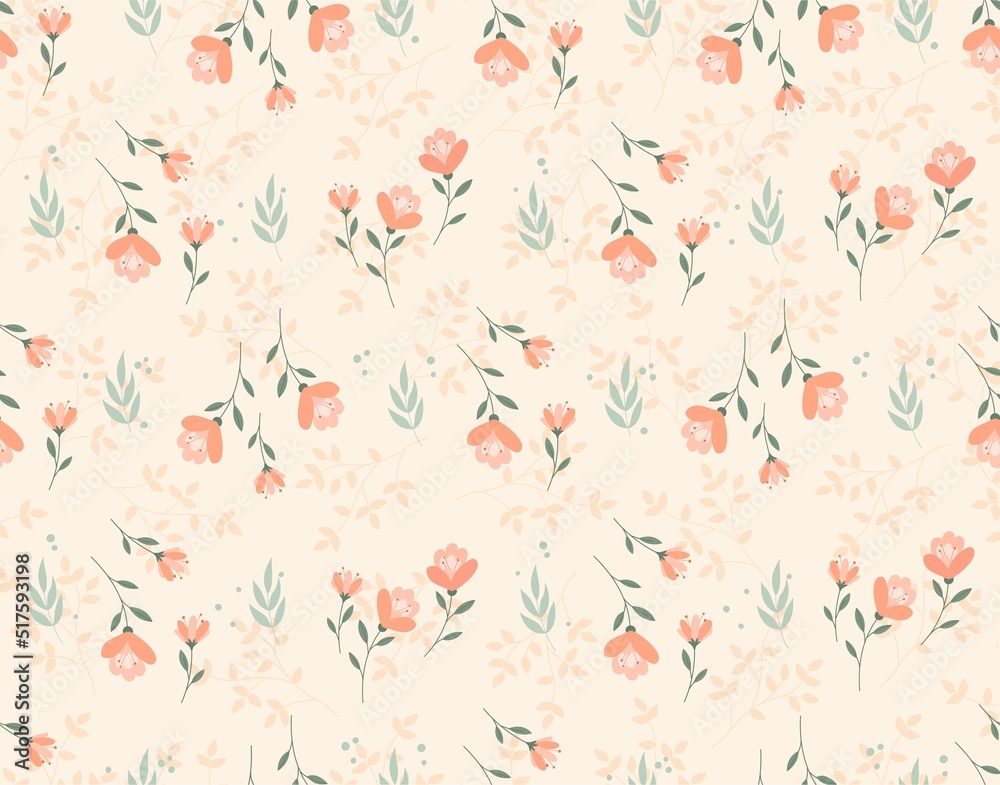 Seamless pattern with flowers. Repeating image for printing on bed linen. Flora, plants and nature on spring seasom, blossom. Design and fashion prints for clothes. Cartoon flat vector illustration