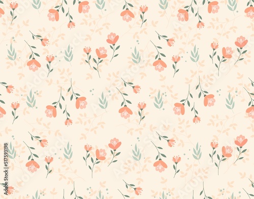 Seamless pattern with flowers. Repeating image for printing on bed linen. Flora, plants and nature on spring seasom, blossom. Design and fashion prints for clothes. Cartoon flat vector illustration photo