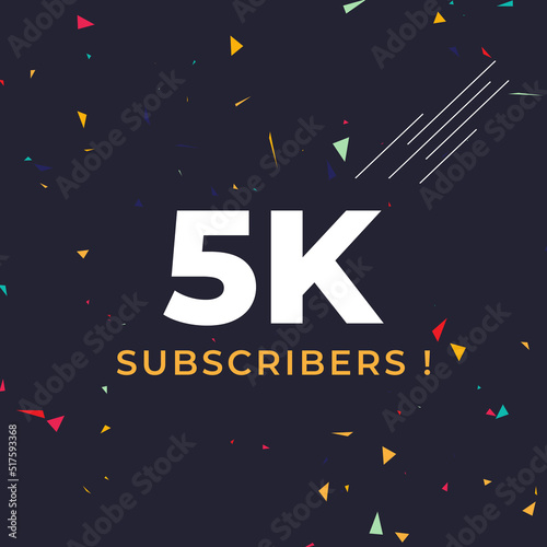 Thank you 5k or 5 thousand subscribers with colorful confetti background. Premium design for social site posts, social media story, web banner, poster, social media banner celebration.