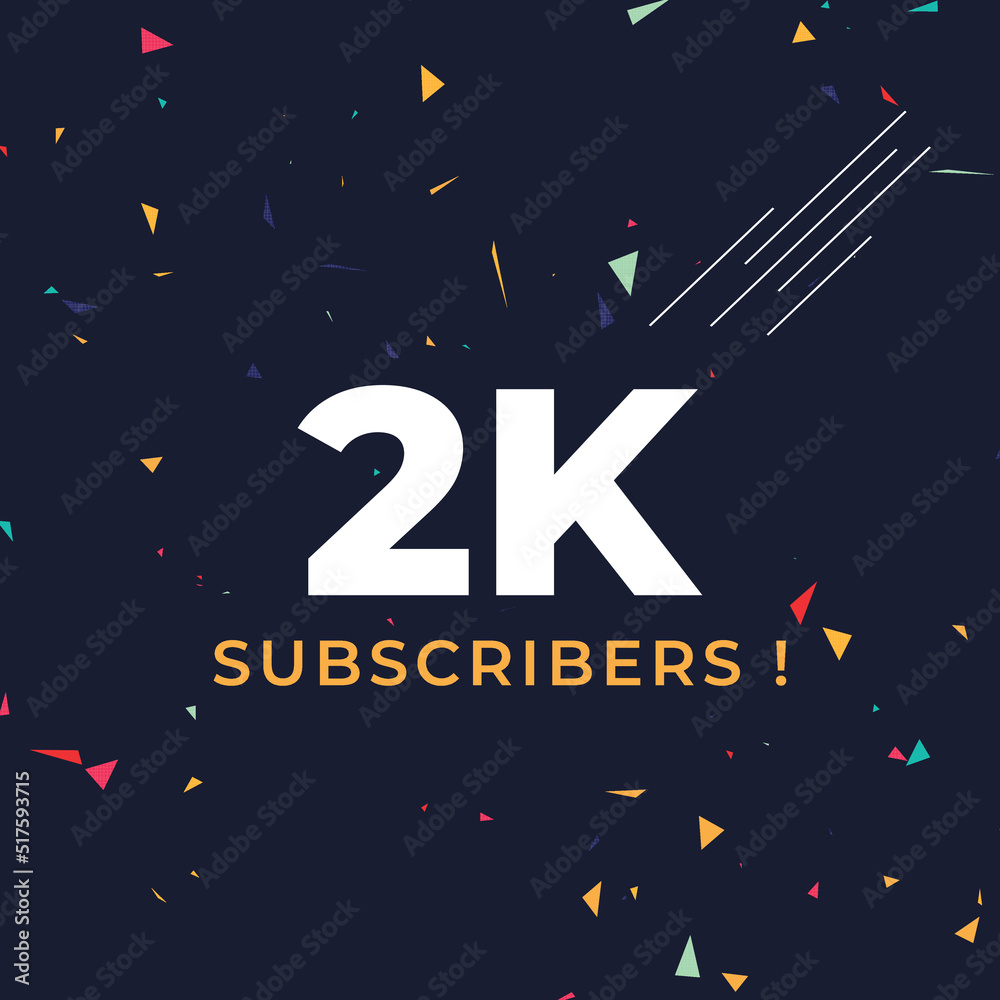 Thank you 2k or 2 thousand subscribers with colorful confetti background. Premium design for social site posts, social media story, web banner, poster, social media banner celebration.