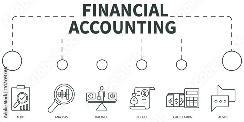 financial accounting Vector Illustration concept. Banner with icons and keywords . financial accounting symbol vector elements for infographic web