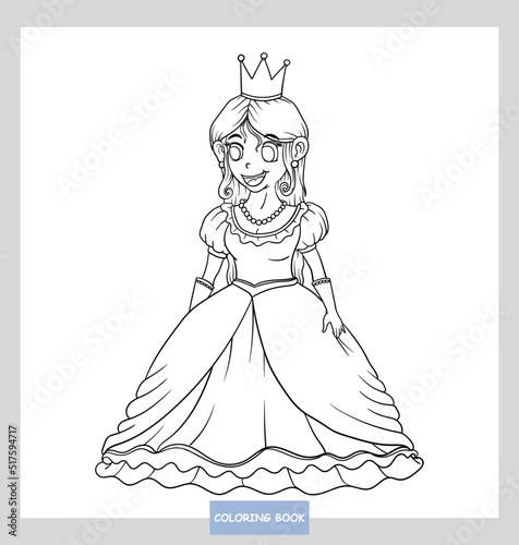 Coloring cute princess in beautiful dresses
