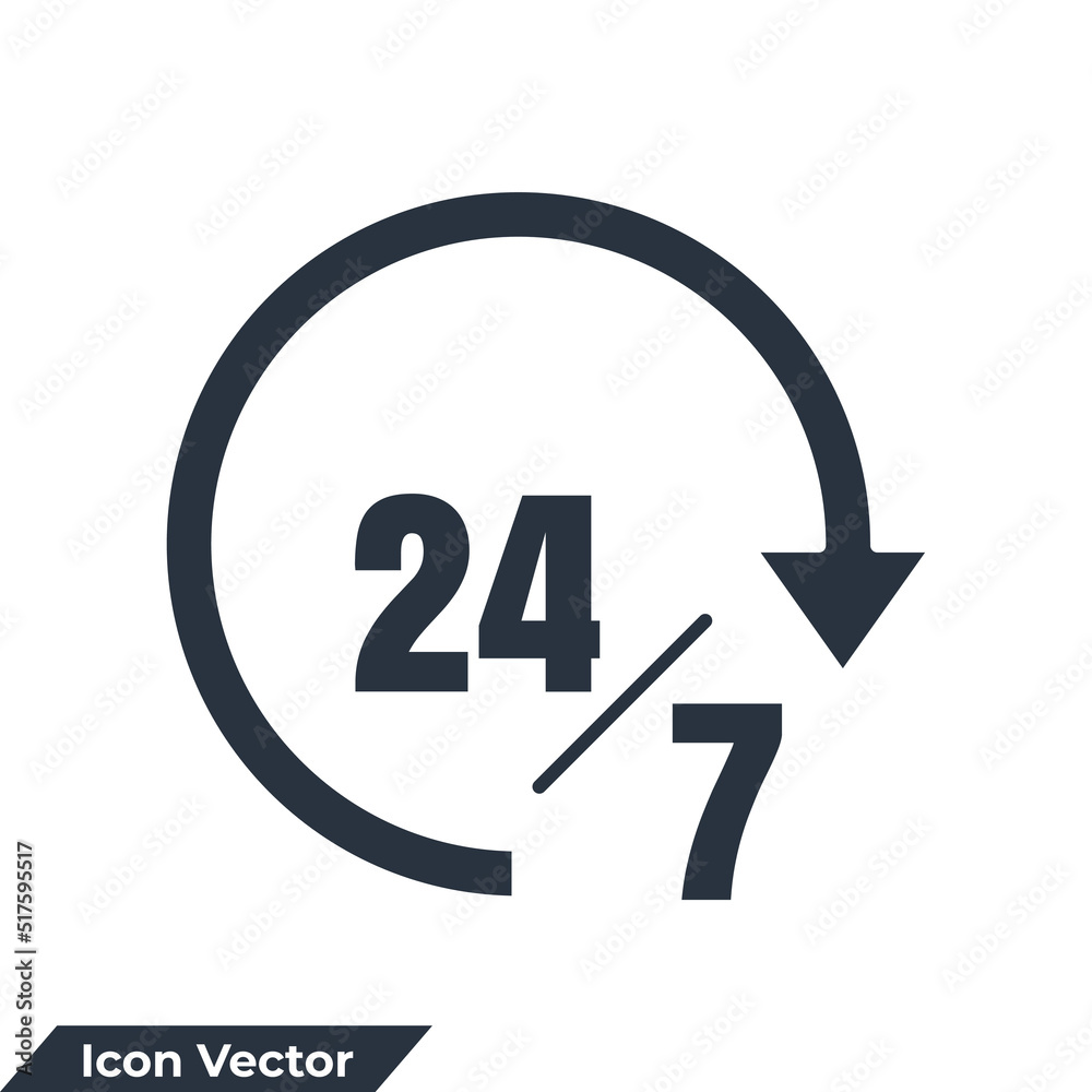 availability icon logo vector illustration. 24 7 hours service symbol template for graphic and web design collection availability icon logo vector illustration. 24 7 hours service symbol template for graphic and web design collection