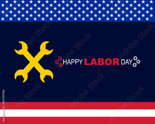 Happy Labor Day With Flag And Wrench Flat