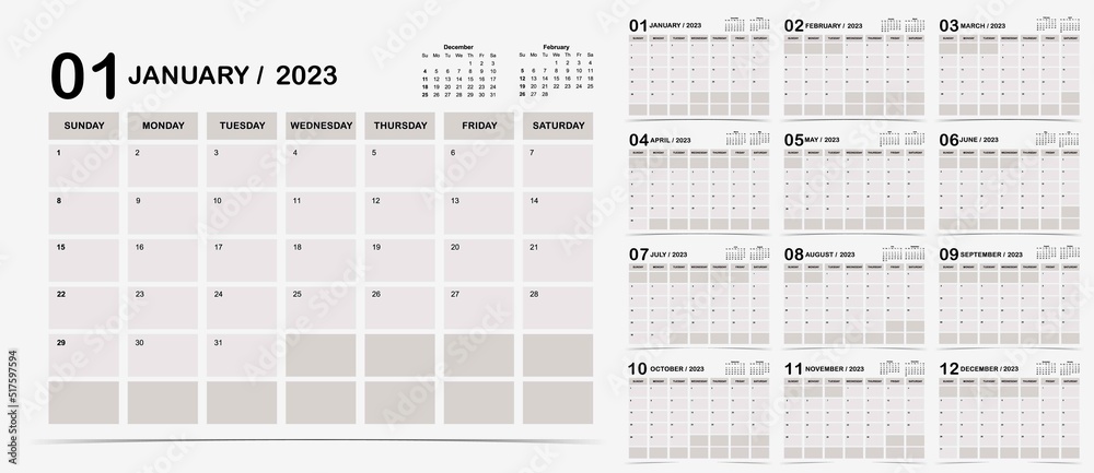 2023 table calendar week start on Sunday with color that use for