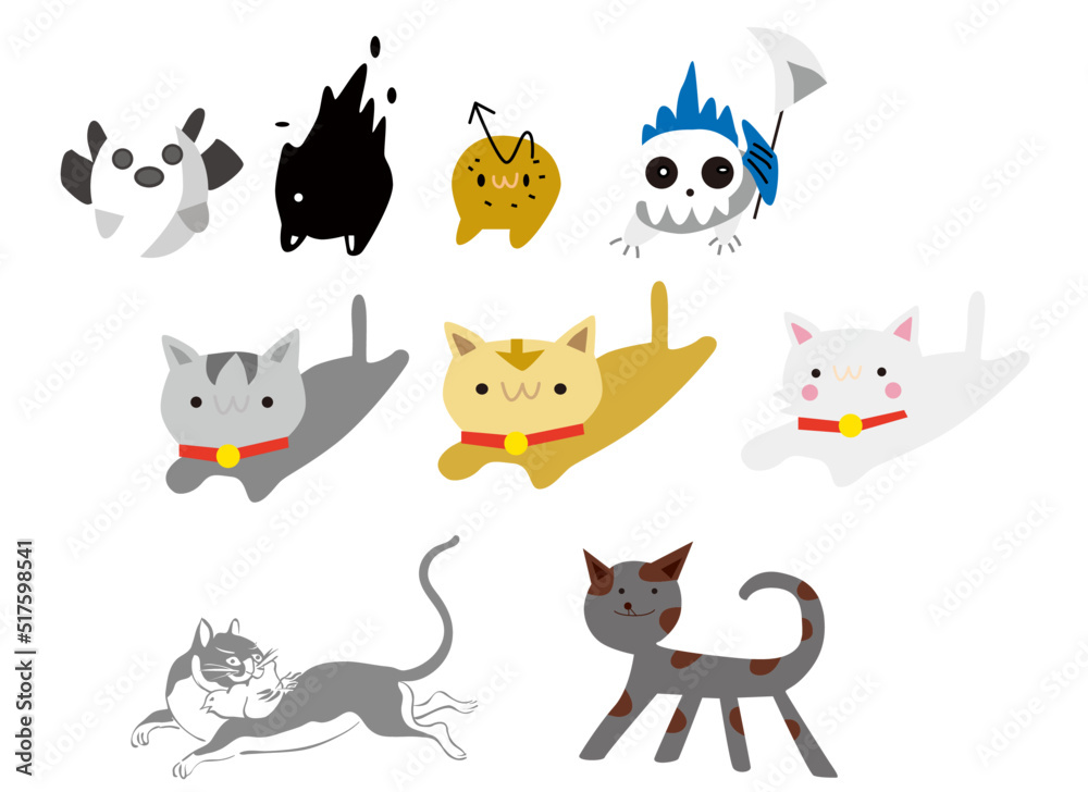set of funny cartoon cats