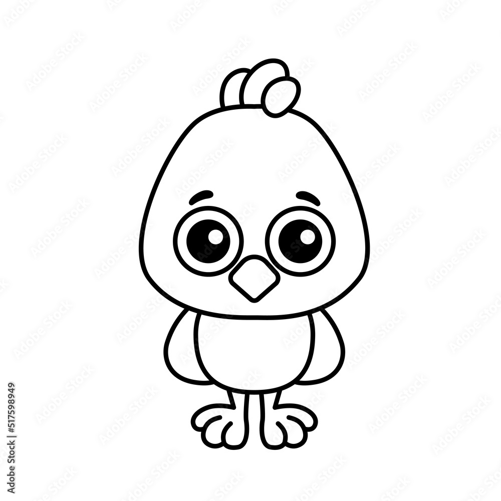 Farm animal for children coloring book. Funny vector chicken in a cartoon style