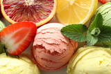 Concept of summer food, ice cream, close up