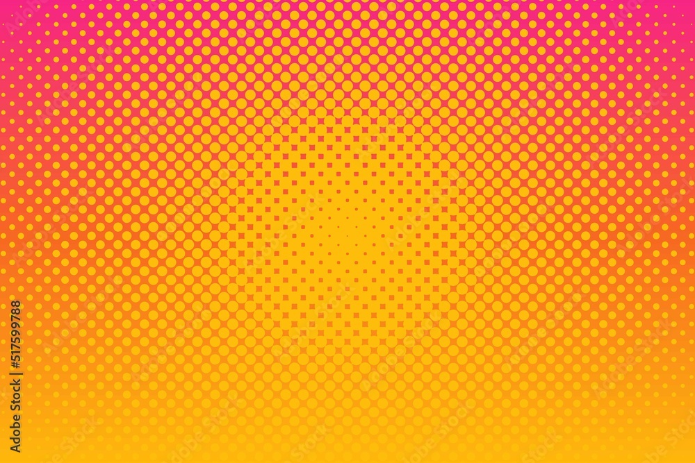 Pink yellow  pop art background with halftone dots in retro comic style. Vector illustration.