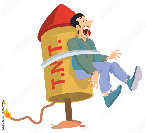 Man is tied to dynamite. TNT terrorism. Illustration for internet and mobile website.