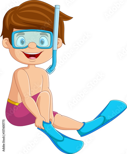 Cartoon little boy with snorkeling gear