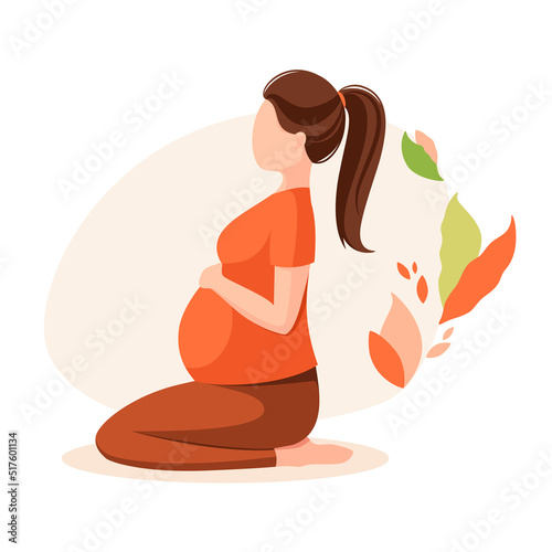 A beautiful pregnant woman does yoga. A healthy lifestyle. Cartoon design