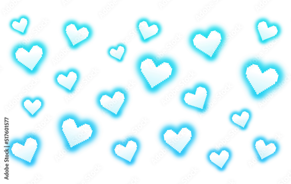 Pixel art blue glowing heart pattern
