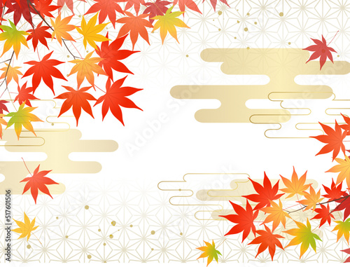 紅葉の和フレーム・背景_高級感_和柄_ベクターイラスト
