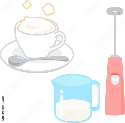 ハンディミルクフォーマーとカフェラテ