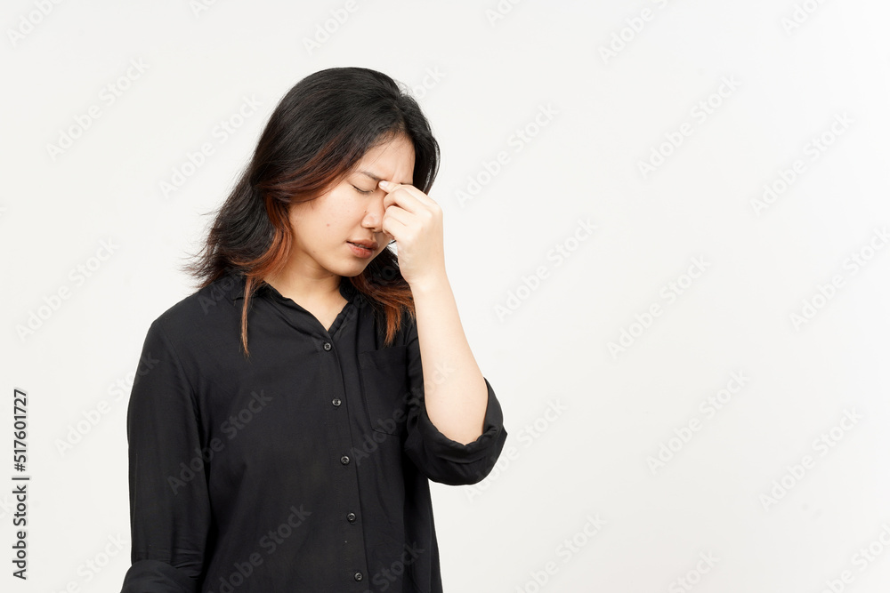 Suffering Headache gesture of Beautiful Asian Woman Isolated On White Background Suffering Headache gesture of Beautiful Asian Woman Isolated On White Background