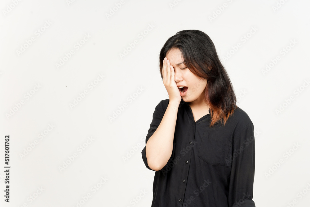 Suffering Headache gesture of Beautiful Asian Woman Isolated On White Background Suffering Headache gesture of Beautiful Asian Woman Isolated On White Background