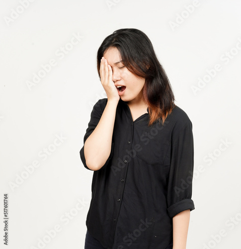 Suffering Headache gesture of Beautiful Asian Woman Isolated On White Background