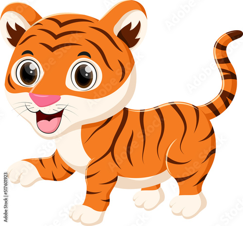 Cartoon cute little tiger isolated on white background