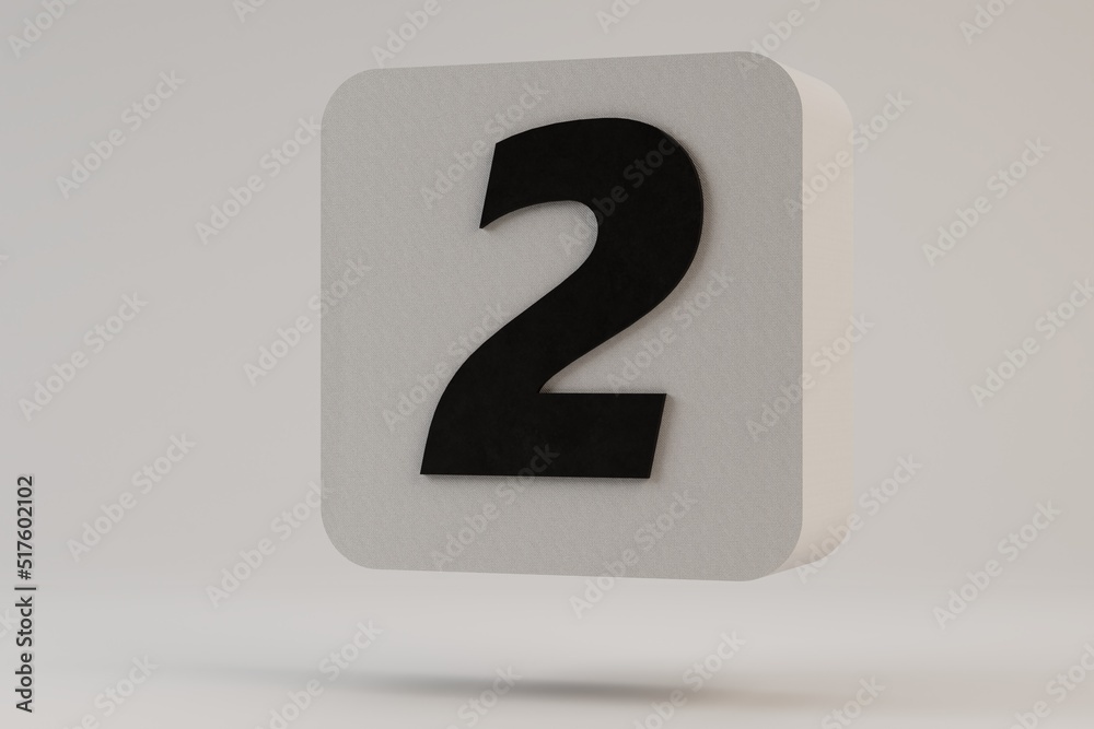 abstract background. white icon with the number 2 in black with a shadow on a white background. 3d render. 3d illustration abstract background. white icon with the number 2 in black with a shadow on a white background. 3d render. 3d illustration