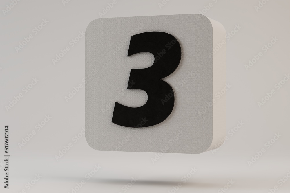 abstract background. white icon with the number 3 in black with a shadow on a white background. 3d render. 3d illustration abstract background. white icon with the number 3 in black with a shadow on a white background. 3d render. 3d illustration