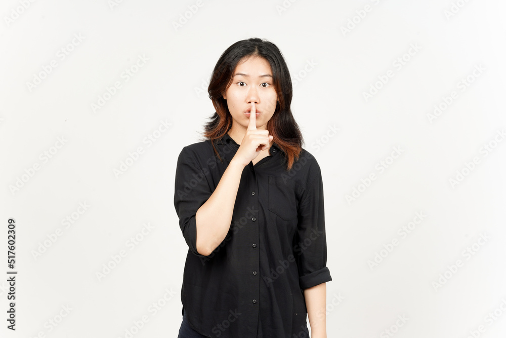 Shh Be Quiet of Beautiful Asian Woman Isolated On White Background Shh Be Quiet of Beautiful Asian Woman Isolated On White Background