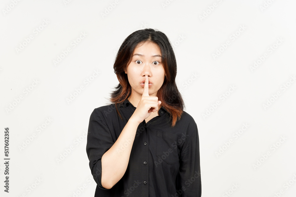 Shh Be Quiet of Beautiful Asian Woman Isolated On White Background Shh Be Quiet of Beautiful Asian Woman Isolated On White Background