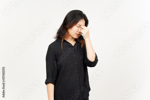 Suffering Headache gesture of Beautiful Asian Woman Isolated On White Background © Sino Images Studio