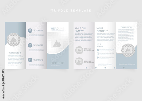 Business trifold leaflet brochure template design. Vector graphics.